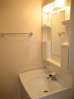 Washroom. Bathroom vanity Washing machine in the room