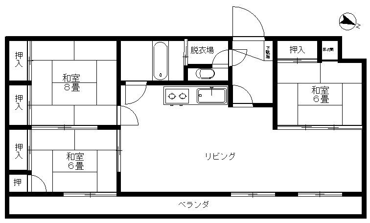 Floor plan. 3LDK, Price $ 40,000, Occupied area 76.71 sq m , Balcony area 26.4 sq m