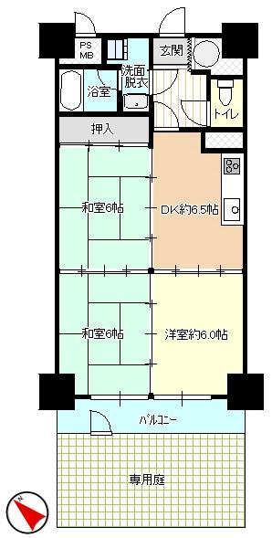 Floor plan. 3DK, Price 4.8 million yen, Occupied area 54.67 sq m , Balcony area 5.4 sq m