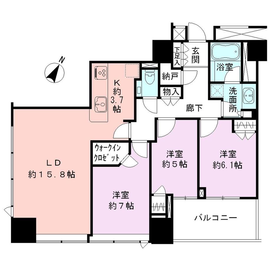 Floor plan. 3LDK, Price 36.5 million yen, Occupied area 87.56 sq m , Spectacular sunset views from the balcony area 8.1 sq m living