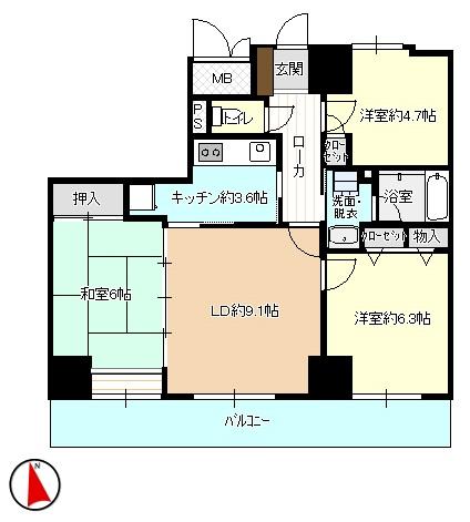 Floor plan. 3LDK, Price 18 million yen, Occupied area 66.17 sq m , Balcony area 11.36 sq m
