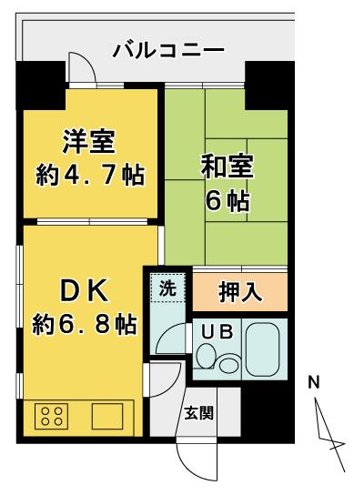 Floor plan. 2DK, Price 6.5 million yen, Footprint 37.8 sq m , Balcony area 7.56 sq m