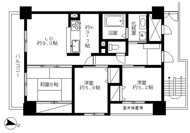 Floor plan. 3LDK, Price 9.5 million yen, Occupied area 71.19 sq m , Balcony area 9 sq m