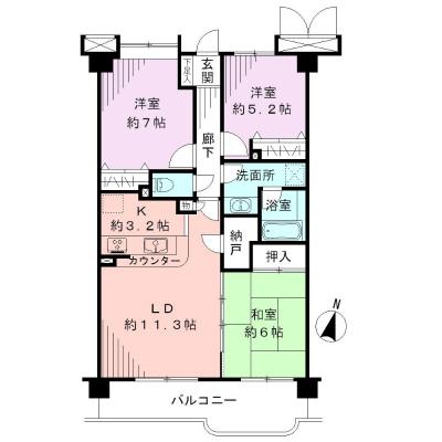 Floor plan. 3LDK, Price 18 million yen, Occupied area 73.44 sq m