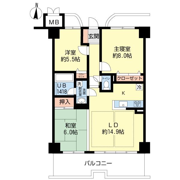 Floor plan. 3LDK, Price 23,700,000 yen, Footprint 72 sq m , Balcony area 13.9 sq m