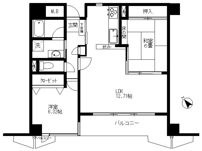 Floor plan. 2LDK, Price 15.5 million yen, Occupied area 66.91 sq m , Balcony area 12.16 sq m