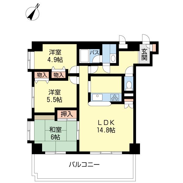 Floor plan. 3LDK, Price 9.5 million yen, Occupied area 75.73 sq m