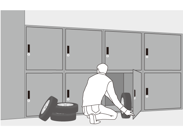 Common utility.  [Tire Stock Room] We established the tire stock room to put tires on the first floor. (Conceptual diagram)