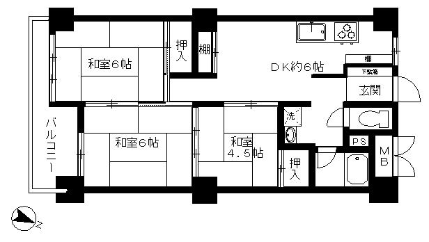 Floor plan. 3DK, Price 5.9 million yen, Occupied area 52.52 sq m , Balcony area 3.53 sq m