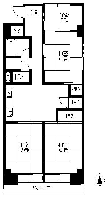 Floor plan. 4DK, Price 4.6 million yen, Occupied area 65.86 sq m , Balcony area 6.84 sq m