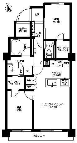 Floor plan. 2LDK, Price 28 million yen, Occupied area 63.86 sq m , Balcony area 13.1 sq m