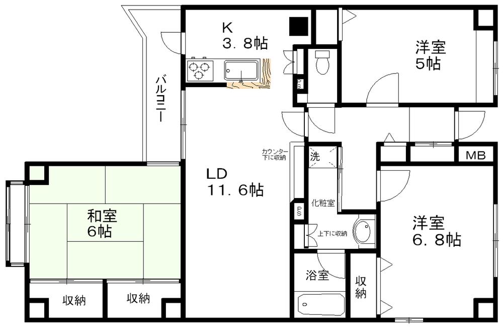 Floor plan. 3LDK, Price 14.2 million yen, Footprint 74.1 sq m , Balcony area 6.32 sq m