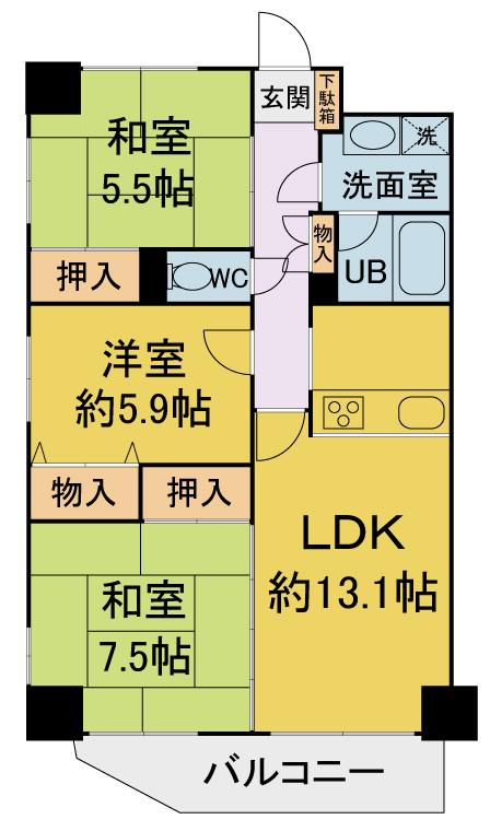Floor plan. 3LDK, Price 9 million yen, Occupied area 69.94 sq m , Balcony area 7.74 sq m