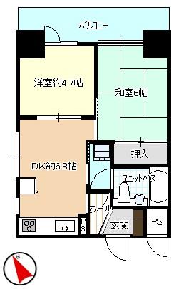 Floor plan. 2DK, Price 6.5 million yen, Footprint 37.8 sq m , Balcony area 7.56 sq m