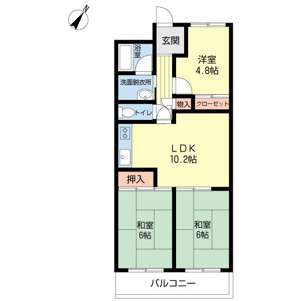 Floor plan. 3LDK, Price 7 million yen, Occupied area 62.72 sq m , Balcony area 6.72 sq m