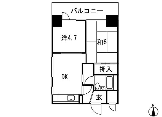 Floor plan. 2DK, Price 6.5 million yen, Footprint 37.8 sq m , Balcony area 7.56 sq m 2DK