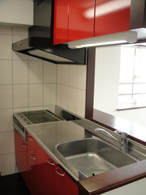 Kitchen. Red counter kitchen