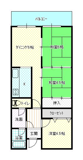 Floor plan. 3DK, Price 6.8 million yen, Footprint 53.9 sq m , Balcony area 8.18 sq m