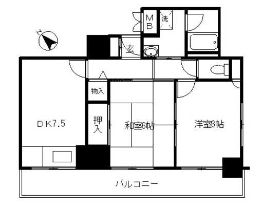 Floor plan. 2DK, Price 8.3 million yen, Occupied area 48.38 sq m , Balcony area 8.1 sq m