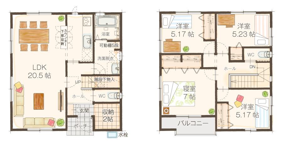 Floor plan. 35,600,000 yen, 4LDK, Land area 133.03 sq m , Between the building area 110.96 sq m compartment 2 floor plan Spacious realize the LDK (20.5 Pledge) to encourage family communication! 