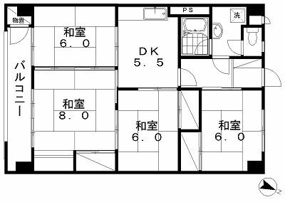 Floor plan. 4DK, Price 4.4 million yen, Occupied area 72.27 sq m , Balcony area 9.49 sq m