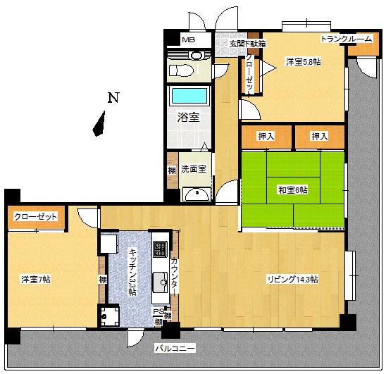 Floor plan. 3LDK, Price 15.8 million yen, Occupied area 86.52 sq m , Balcony area 28.56 sq m 3LDK
