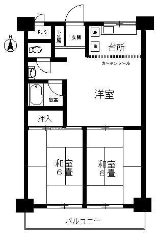Floor plan. 2DK, Price 4.3 million yen, Occupied area 43.74 sq m , Balcony area 8.1 sq m