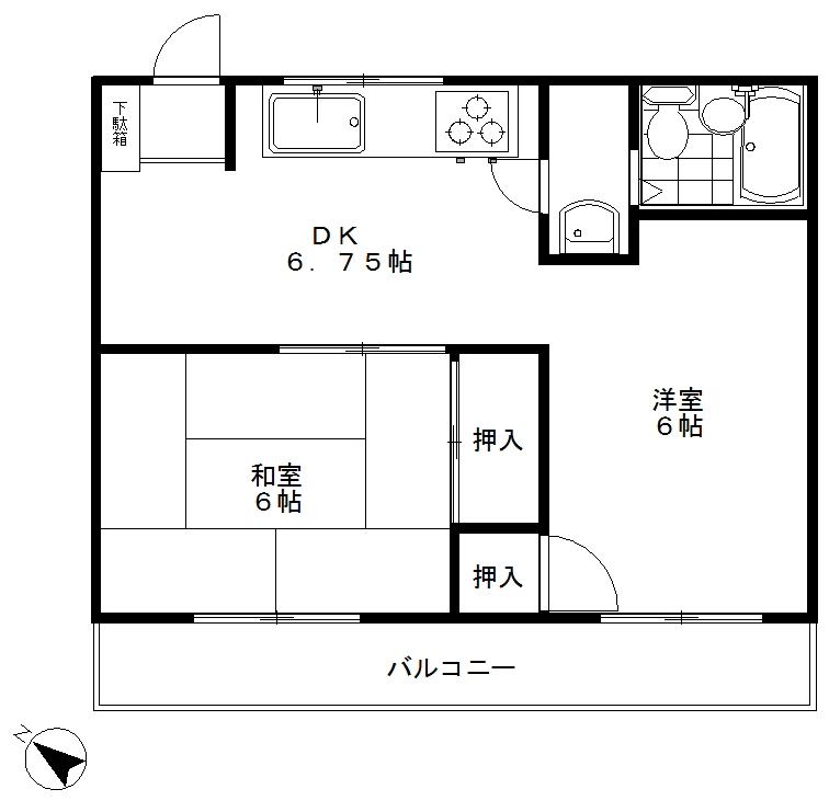 Floor plan. 2DK, Price 5.5 million yen, Occupied area 38.57 sq m