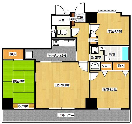 Floor plan. 3LDK, Price 18 million yen, Occupied area 66.17 sq m , Balcony area 11.36 sq m 3LDK