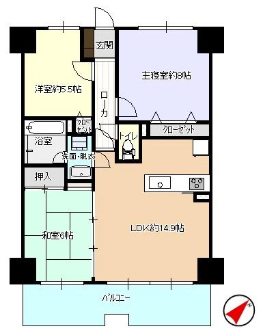 Floor plan. 3LDK, Price 23,700,000 yen, Footprint 72 sq m , Balcony area 13.9 sq m