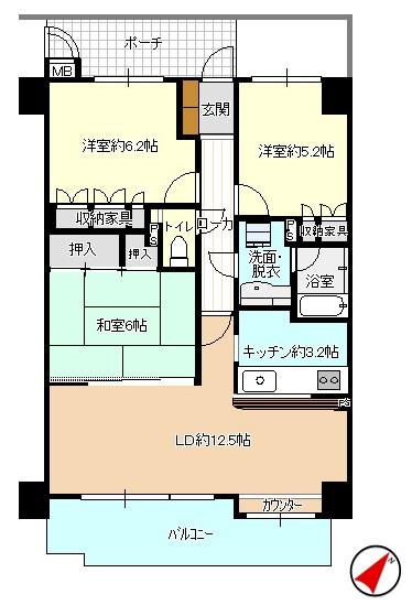 Floor plan. 3LDK, Price 13.5 million yen, Footprint 72 sq m , Balcony area 10.07 sq m