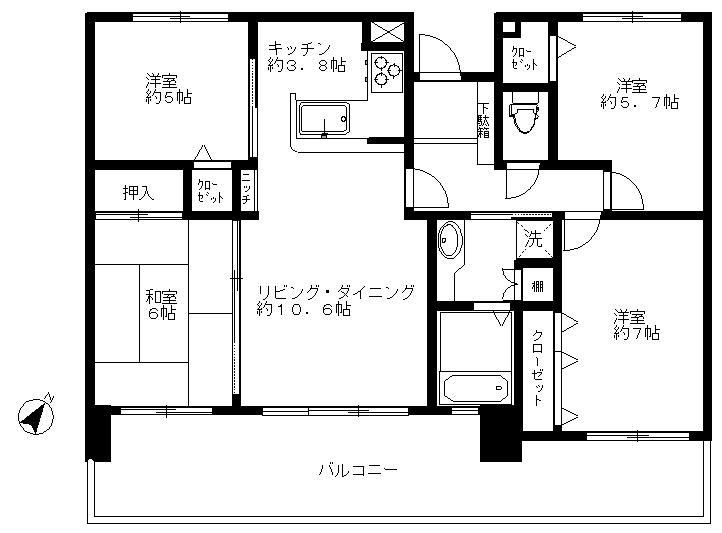 Floor plan. 4LDK, Price 19,800,000 yen, Occupied area 82.22 sq m , Balcony area 22.47 sq m
