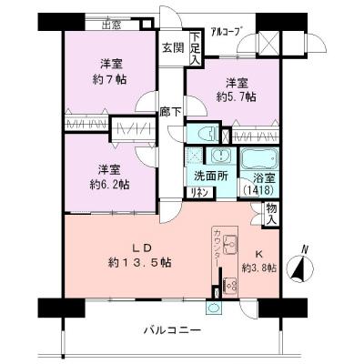 Floor plan. 3LDK, Price 22,800,000 yen, Footprint 80 sq m