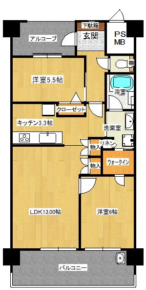 Floor plan. 2LDK, Price 17 million yen, Footprint 64.7 sq m , Balcony area 12.4 sq m 2LDK