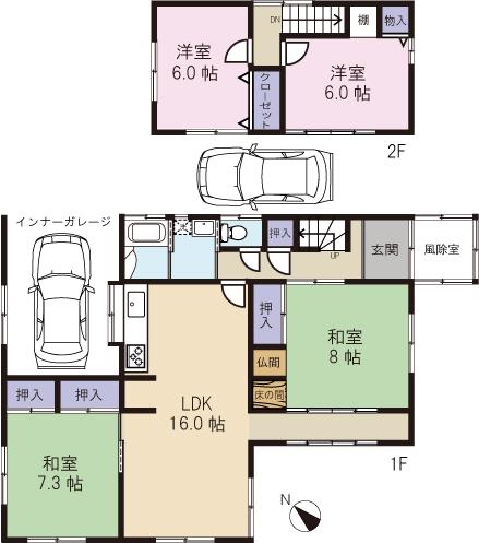 Floor plan. 13,980,000 yen, 4LDK, Land area 196.66 sq m , Building area 123.75 sq m