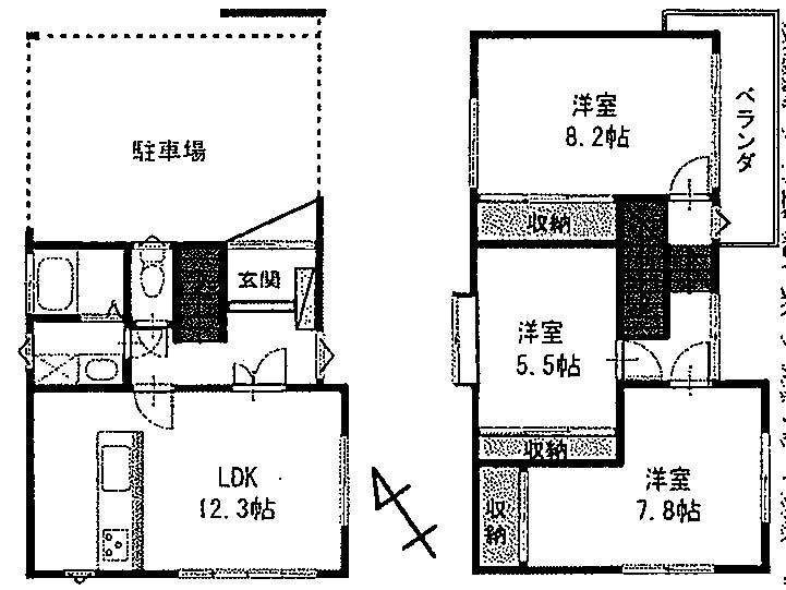 Floor plan. 12.5 million yen, 3LDK, Land area 101.08 sq m , Building area 87.35 sq m