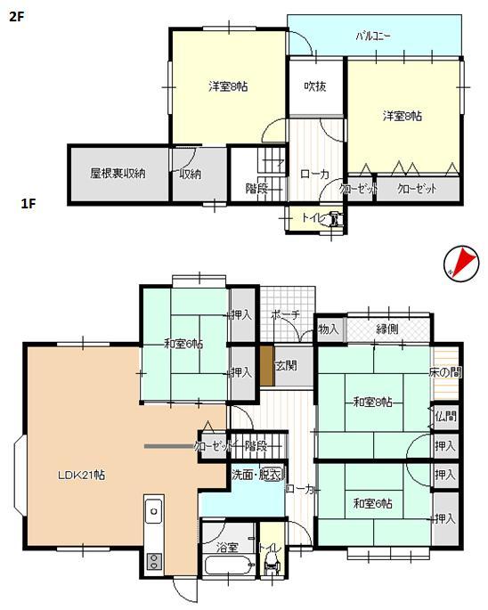 Floor plan. 19,980,000 yen, 5LDK + S (storeroom), Land area 222.33 sq m , Building area 144.79 sq m