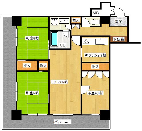 Floor plan. 3LDK, Price 7.8 million yen, Occupied area 68.36 sq m , Balcony area 18.75 sq m 3LDK
