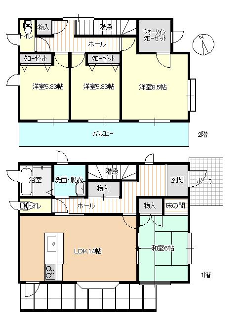 Floor plan. 16.1 million yen, 4LDK, Land area 119.88 sq m , Building area 105.98 sq m south-facing 4LDK