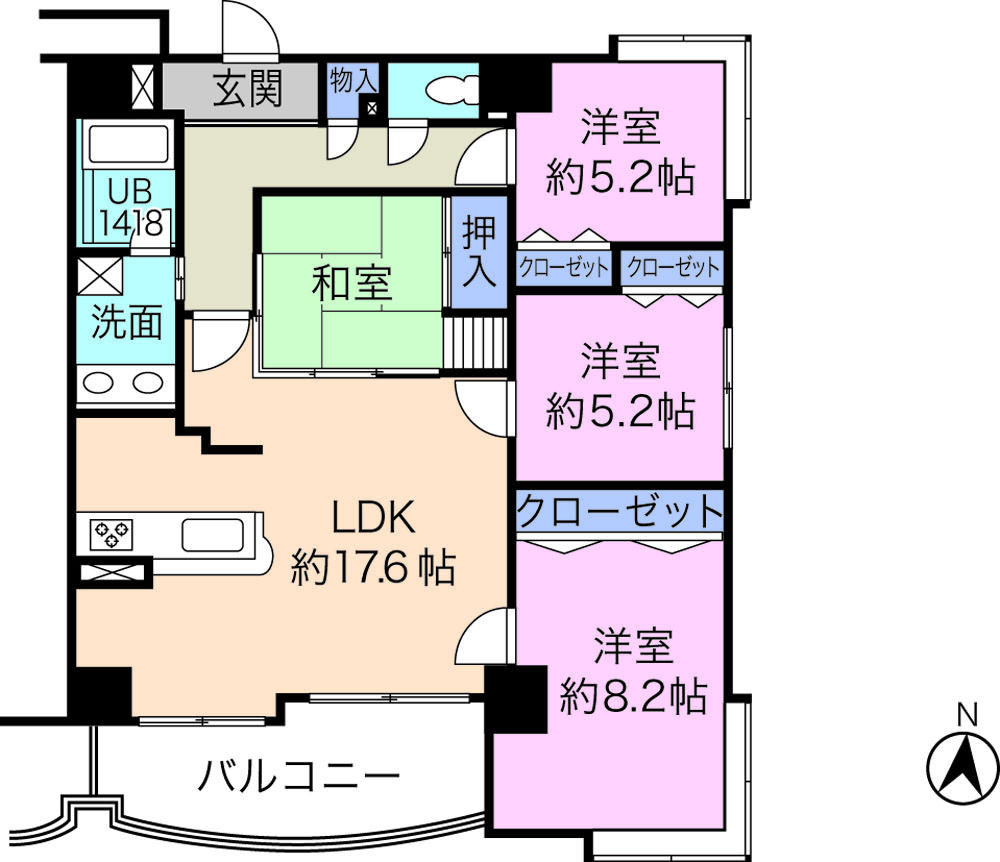 Floor plan. 4LDK, Price 17.8 million yen, Occupied area 94.53 sq m , Balcony area 8.6 sq m