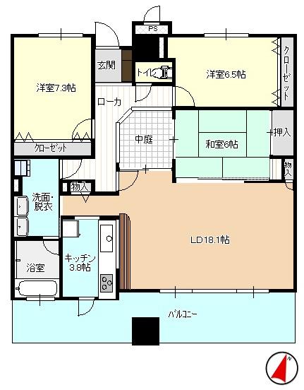 Floor plan. 3LDK, Price 17.3 million yen, Occupied area 97.33 sq m , Balcony area 16.73 sq m