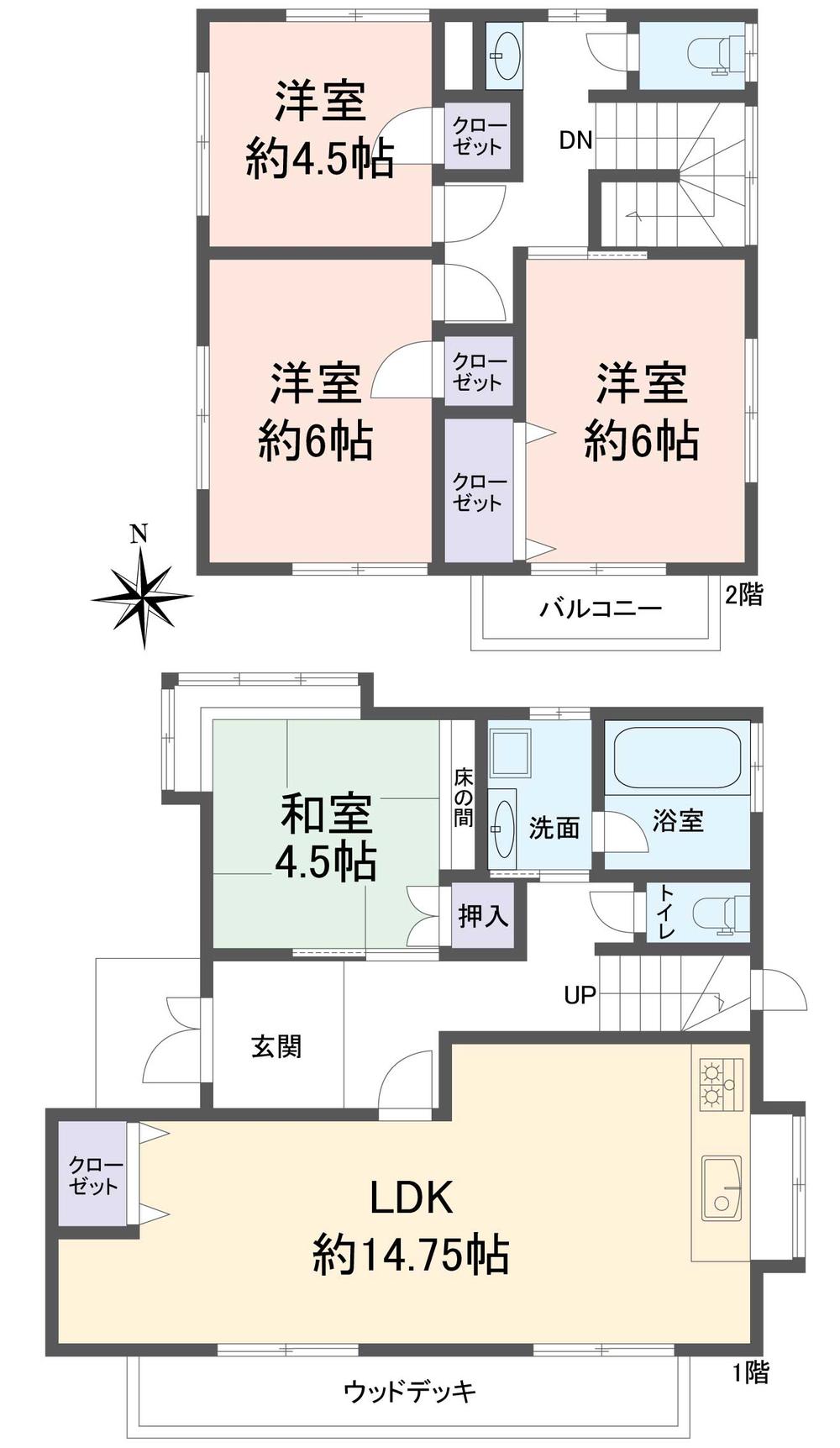 Floor plan. 16.8 million yen, 4LDK, Land area 146.18 sq m , Building area 105.98 sq m
