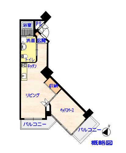 Floor plan. 1LDK, Price 22 million yen, Occupied area 47.63 sq m , Balcony area 8.29 sq m