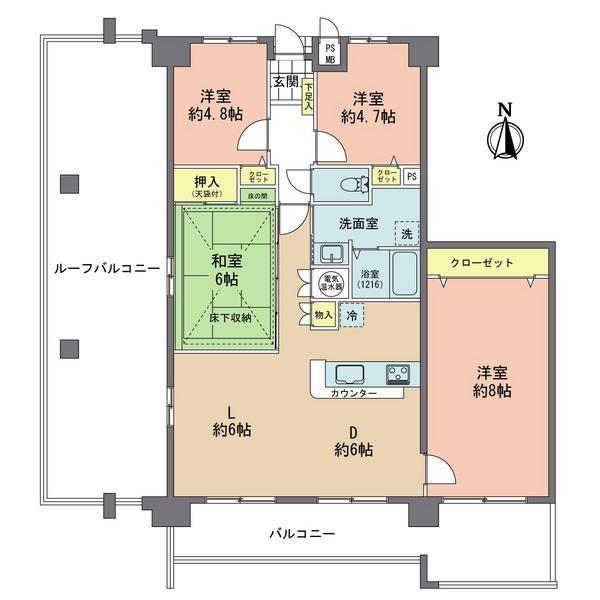 Floor plan. 4LDK, Price 15.8 million yen, Occupied area 88.61 sq m , Balcony area 14 sq m