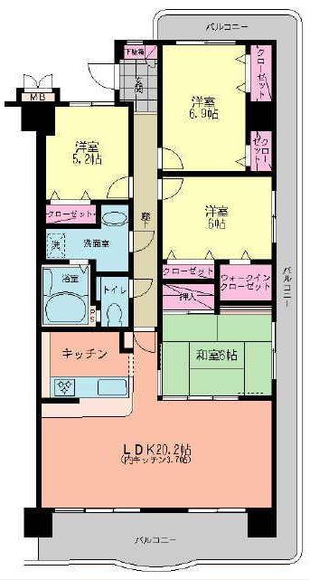 Floor plan. 4LDK, Price 23.8 million yen, Footprint 100.63 sq m , Balcony area 30.18 sq m