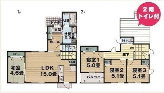 Floor plan. 18,540,000 yen, 4LDK, Land area 134.84 sq m , Building area 92.07 sq m