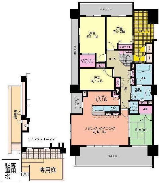 Floor plan. 4LDK, Price 22,700,000 yen, Occupied area 96.77 sq m , Balcony area 29.05 sq m