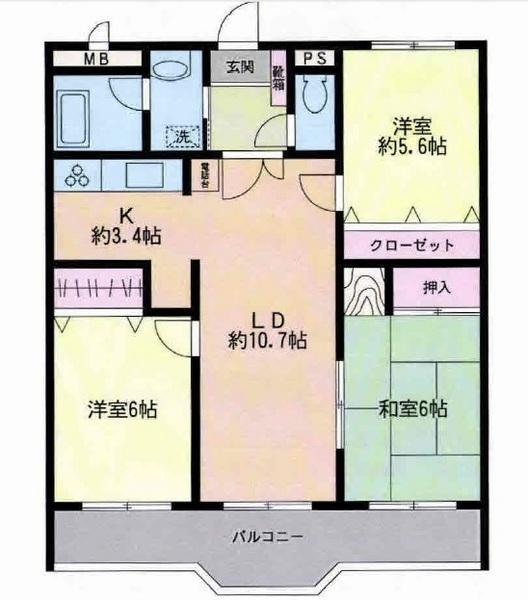 Floor plan. 3LDK, Price 14.8 million yen, Occupied area 68.08 sq m , Balcony area 12.66 sq m