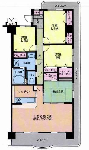 Floor plan. 4LDK, Price 23.8 million yen, Footprint 100.63 sq m , Balcony area 30.18 sq m