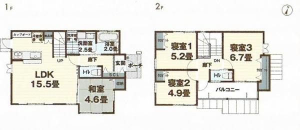 Floor plan. 21,850,000 yen, 4LDK, Land area 201.24 sq m , Building area 90.46 sq m